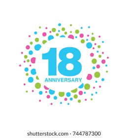 18th anniversary colored logo design, happy holiday festive celebration emblem vector Illustration