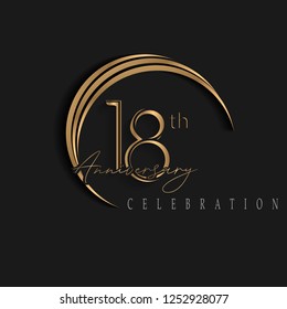 18th anniversary, design templates vector and illustrations with golden color and dark background
