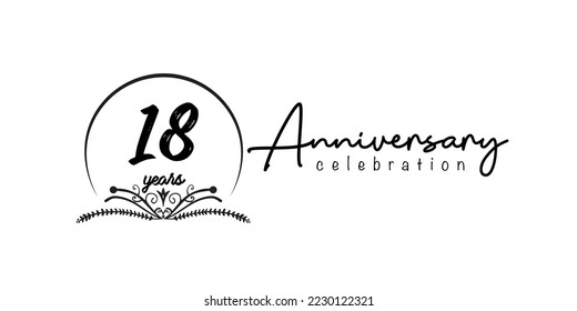 18th anniversary flat black color logotype style with hand lettering on white background
