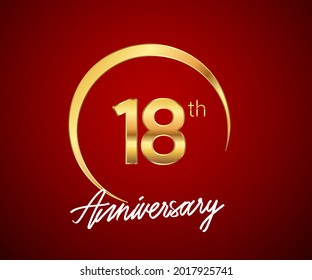 18th anniversary golden color with circle ring isolated on red background for anniversary celebration event.