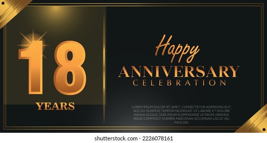 18th anniversary logo with confetti golden colored isolated on black background, vector design for greeting card and invitation card