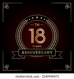 18th Anniversary Logo Design Concept with Laurel wreath for Birthday Celebration Event. Line Art Design, Logo Vector Template
