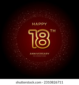 18th  anniversary logo design with a double line concept in gold color, logo vector template illustration