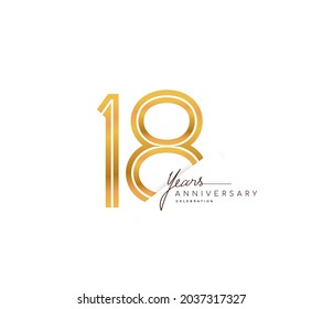 18th anniversary logo golden colored with linked number isolated on white background, vector design for greeting card and invitation card.