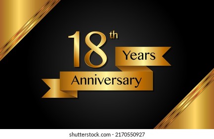 18th anniversary logo with golden ribbon for booklets, leaflets, magazines, brochure posters, banners, web, invitations or greeting cards. Vector illustrations.