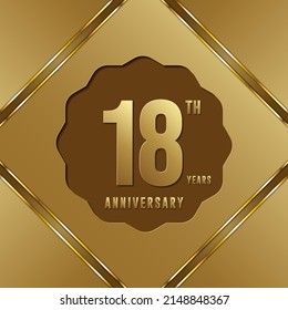 18th anniversary logotype. Anniversary celebration template design with golden ring for booklet, leaflet, magazine, brochure poster, banner, web, invitation or greeting card. Vector illustrations.