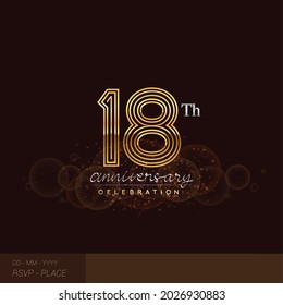18th anniversary logotype with glitter and shiny golden colored isolated on elegant background.