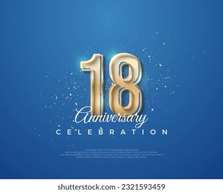 18th anniversary with a luxurious design between gold and blue. Premium vector for poster, banner, celebration greeting.