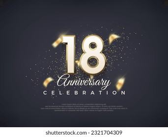 Número de 18 años con números elegantes. diseño vectorial premium de lujo. Vector premium para afiches, banner, saludo de celebración.