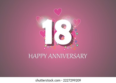 18th anniversary on pink background