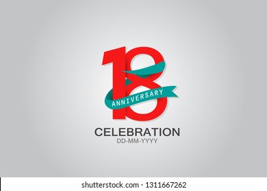 18th anniversary Red logo with Tosca ribbon. template design for web, game ,Creative poster, booklet, leaflet, flyer, magazine, invitation card - Vector