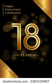 18th Anniversary template design with double line numbers. Golden anniversary template. Vector