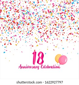 18th anniversary vector background, white background with three colors ornament and pink font, editable vector eps 10