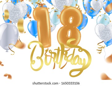 18th Birthday Celebration greeting card Design, with balloons. Vector celebration party