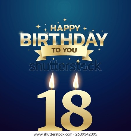 18th Birthday vector background design. Happy birthday to you text with 18 age candle and decoration element for birth day celebration greeting card design. Vector illustration.