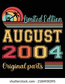18th Birthday Vintage Legends Born In August 2004 18 Years Old Retro Birthday Ideas Beach Palm Tree