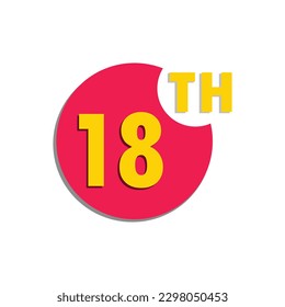 18th  eighteenth Ordinal number in the circle, counting anniversary typography letter icon vector symbol logo illustration line editable stroke flat design style isolated on white