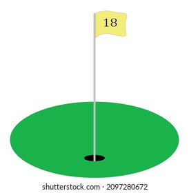 The 18th hole vector illustration. Pole and yellow flag of 18th hole of golf course. flat design.  