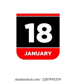 18th January vector calendar page. 18 Jan icon.