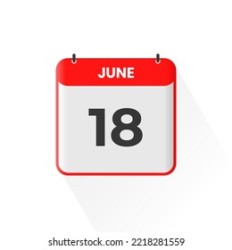 18th June calendar icon. June 18 calendar Date Month icon vector illustrator