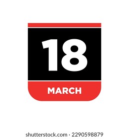 18th March Calendar vector icon. 18 March typography.