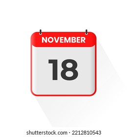 18th November calendar icon. November 18 calendar Date Month icon vector illustrator