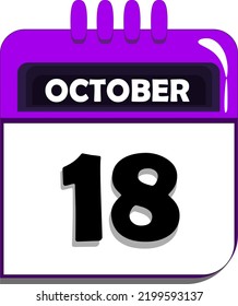 18th of october. calendar with date number eighteen, eighteenth day of october, month of october