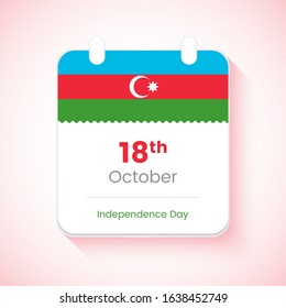 18th October, Independence day of Azerbaijan. Creative country independence day calendar concept vector illustration.