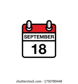 18th of September flat day of the month calendar icon. Date and time schedule concept. Vector illustration design