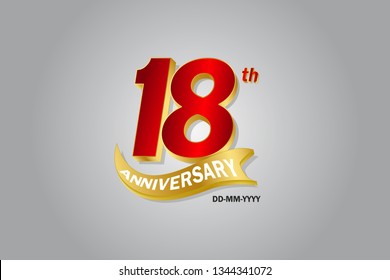 18th year anniversary Golden ribbon celebration logotype. anniversary logo with Red and Gold color isolated on grey background, vector design for celebration, invitation card - vector