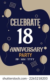 18th years anniversary design for greeting invitation with balloon elegant design template