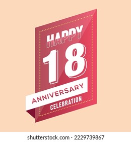 18th years anniversary logo template on brown background. celebrating whitenumbers with whiteribbon vector and confetti isolated design elements
