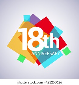 18th years anniversary logo, vector design birthday celebration with colorful geometric isolated on white background.