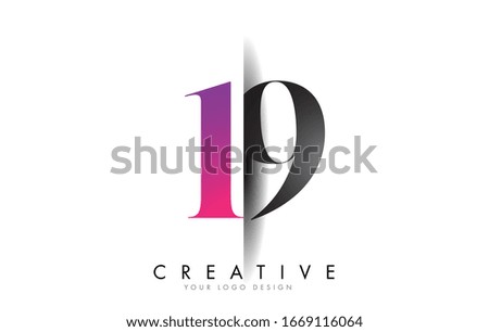 19 1 9 Grey and Pink Number Logo with Creative Shadow Cut Vector Illustration Design.