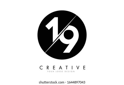 19 1 9 Number Logo Design with a Creative Cut and Black Circle Background. Creative logo design.