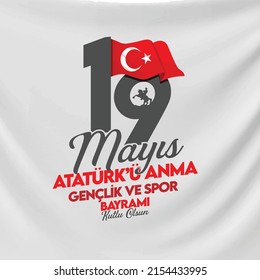 19 Mayıs 1919 Atatürk'ü Anma Gençlik ve Spor Bayramı Kutlu Olsun.
May 19. Commemoration of Atatürk. Youth and Sports Day. happy birthday. Turkish flag. rearing man on his horse.