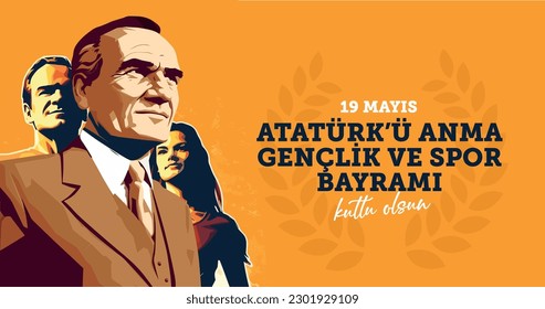 19 mayıs Atatürkü anma gençlik ve spor bayramı kutlu olsun traducción de texto en turco: Feliz 19 de mayo, conmemoración de Atatürk, Día de la Juventud y el Deporte.