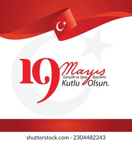 19 mayıs Atatürkü anma gençlik ve spor bayramı kutlu olsun tipografía turca traducción: Feliz 19 de mayo Día de la Juventud y Deportes en el Memorial de Atatürk