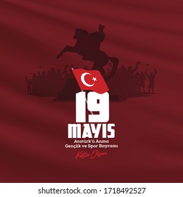 19 mayıs Atatürk'ü Anma, Gençlik ve Spor Bayramı , translation: 19 may Commemoration of Ataturk, Youth and Sports Day, graphic design to the Turkish holiday, children logo.