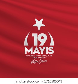 19 mayıs Atatürk'ü Anma, Gençlik ve Spor Bayramı , translation: 19 may Commemoration of Ataturk, Youth and Sports Day, graphic design to the Turkish holiday, vector logo.