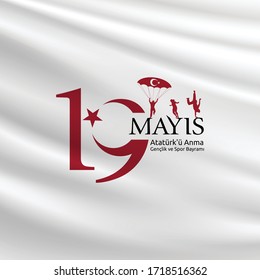 19 mayıs Atatürk'ü Anma, Gençlik ve Spor Bayramı , translation: 19 may Commemoration of Ataturk, Youth and Sports Day, graphic design to the Turkish holiday, children logo.