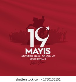 19 mayıs Atatürk'ü Anma, Gençlik ve Spor Bayramı , translation: 19 may Commemoration of Ataturk, Youth and Sports Day, graphic design to the Turkish holiday, children logo.