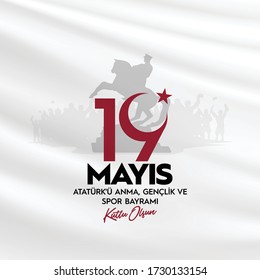 19 mayıs Atatürk'ü Anma, Gençlik ve Spor Bayramı , translation: 19 may Commemoration of Ataturk, Youth and Sports Day, graphic design to the Turkish holiday, children logo.