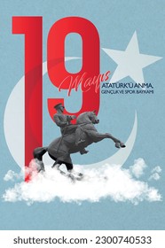 "19 Mayıs Atatürk'ü Anma, Gençlik ve Spor Bayramı", Traducción turca: "19 de mayo Conmemoración de Atatürk, Día de la Juventud y el Deporte".