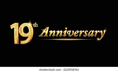 19 anniversary celebration. 19th anniversary celebration. 19 year anniversary celebration with glitter and black background.