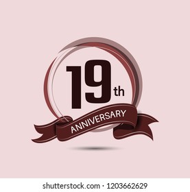 19 anniversary logo with elegance brown color composition and ribbon isolated on soft brown background for celebration company event