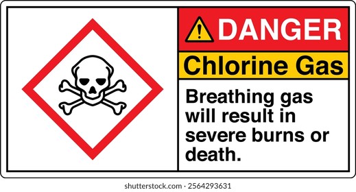 19 ANSI Z535 GHS Chemicals Label and Hazard DANGER Chlorine Gas Breathing Gas Will Result in Severe Burns or Death Horizontal White