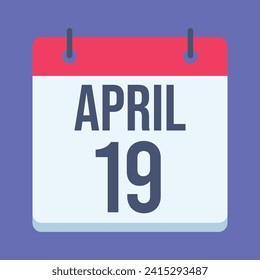19 April Calendar. Blue Background. Vector Calendar.
