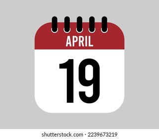 19 April calendar icon. Red calendar page vector for April days and weeks