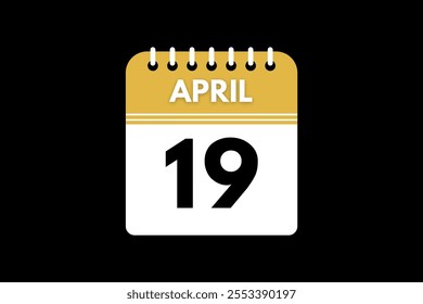 19 April calendar icon text page monthly web design on golden, black, and white background vector, icon, or illustration with the month of April 19